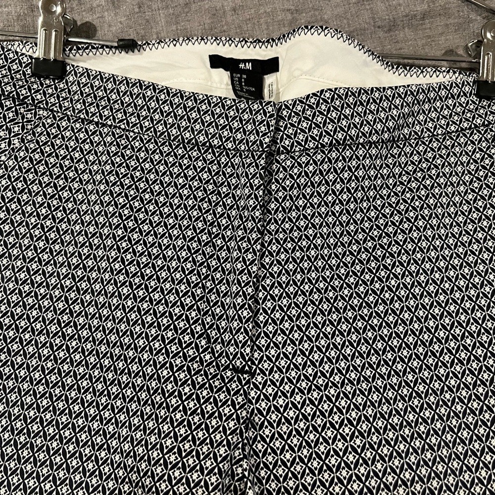 H&M Black And White Cotton Pants, Geometric Pattern, Size 8